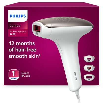Philips Lumea série 7000, Épilateur à lumière pulsée, alternative à l'épilation laser, 3 embouts pour le corps, le visage et le maillot, modèle SC1999/00