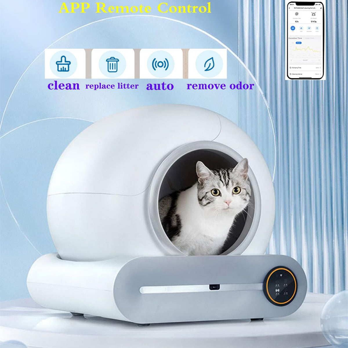 QraraZL Litière Chats Autonettoyante Via Contrôle APP, Bac à Litière Autonettoyante pour Chats, Alerte Intelligente/Moniteur de Santé/Désodorisant Ionique,65L+9L (Intelligent)