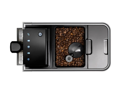 CASO Café Crema Touch Machine à café automatique design avec tuyau et réservoir à lait, broyeur conique réglable en continu, prêt à l'emploi, toutes les spécialités de café par toucher, noir, acier