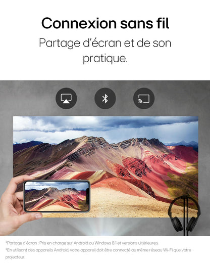 LG CineBeam Vidéoprojecteur Laser HU715QW Home Cinema 2500 Lumen, 4K UHD 2160p, Projection Entre 80"~120", LG Smart webOS 6.0, Bluetooth Audio, Haut-parleurs intégrés (2x20W)