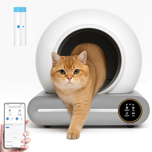 Litiere Chat Autonettoyante Bac à Litter Automatic 65L Bac à Litière pour Chat Automatique, Contrôle par Application, Anti-fuites/Pincement/pour Plusi