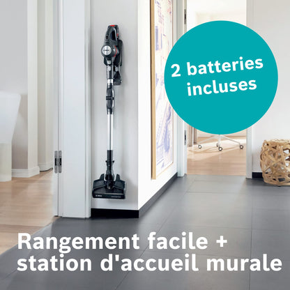 Bosch Electroménager Unlimited 7, BBS712A, aspirateur Balai, 2 Batteries 3.0 Ah Power for All, autonomie de 40 Min par Batterie, Tube Flexible, Poids léger, Accessoires, éclairage LED, Anthracite