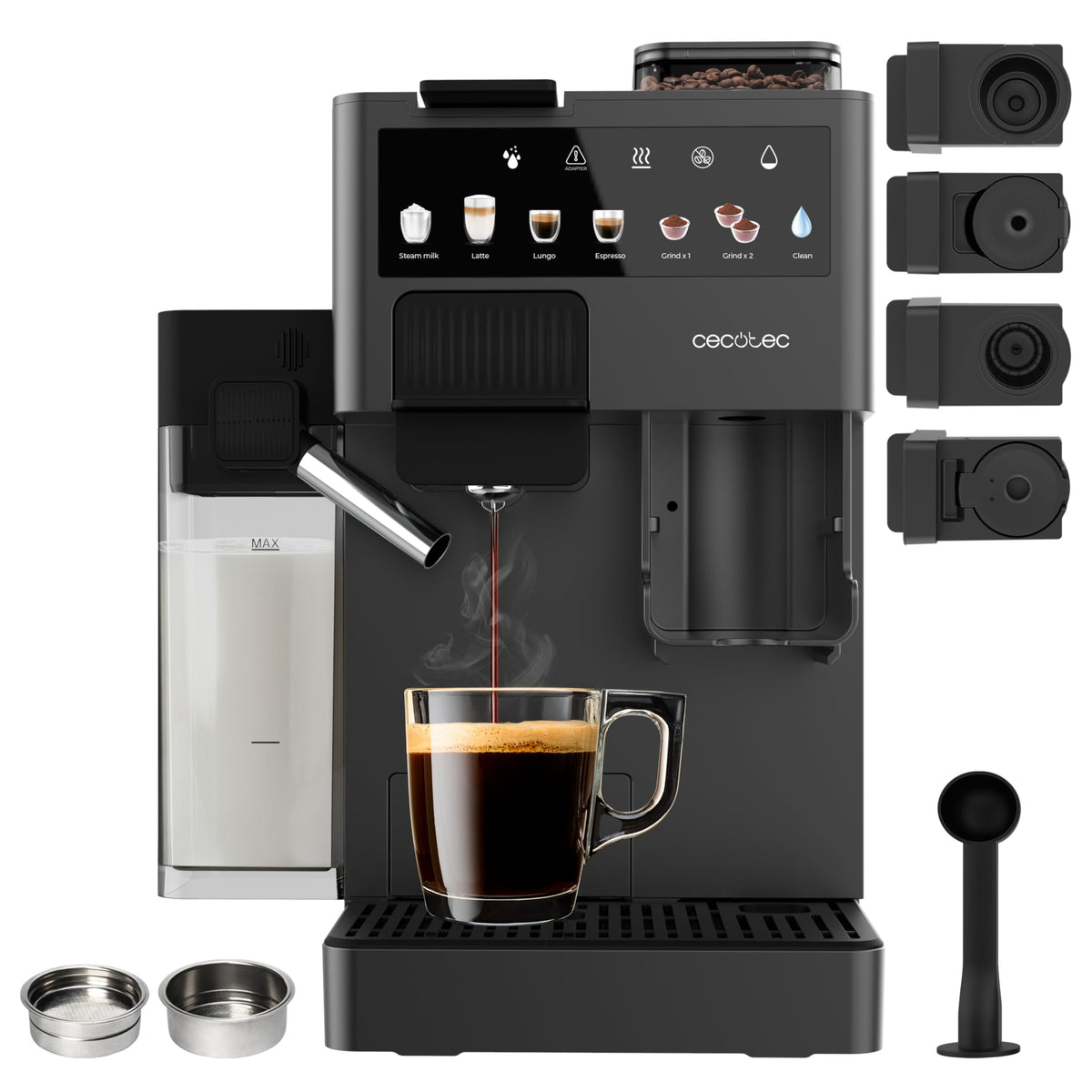 Cecotec Cafetière à Capsules Freestyle Grind & Latte. 1400W, 20 Bars, Multi-capsules, Café en Grains 40g, Moulin Conique, Réservoir d'Eau 1,6L, 300ml