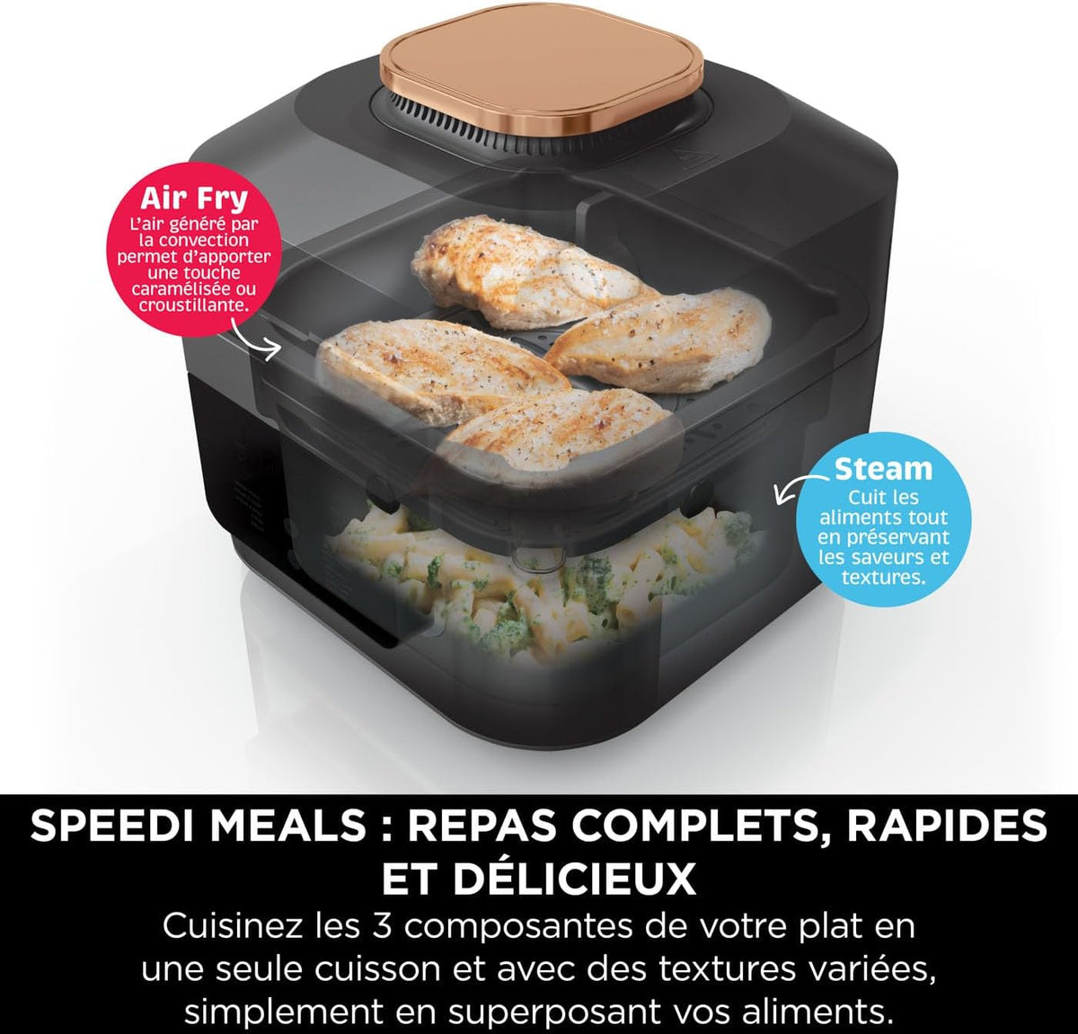 Ninja Speedi 10-en-1 Autocuiseur rapide, Air Fryer, Friteuse à air et Multicuiseur, 5.7L, Repas pour 4 en 15 minutes, Vapeur, Gril, Cuire au four, Rôtir, Mijoter et plus, Noir et Cuivre ON400EUCP