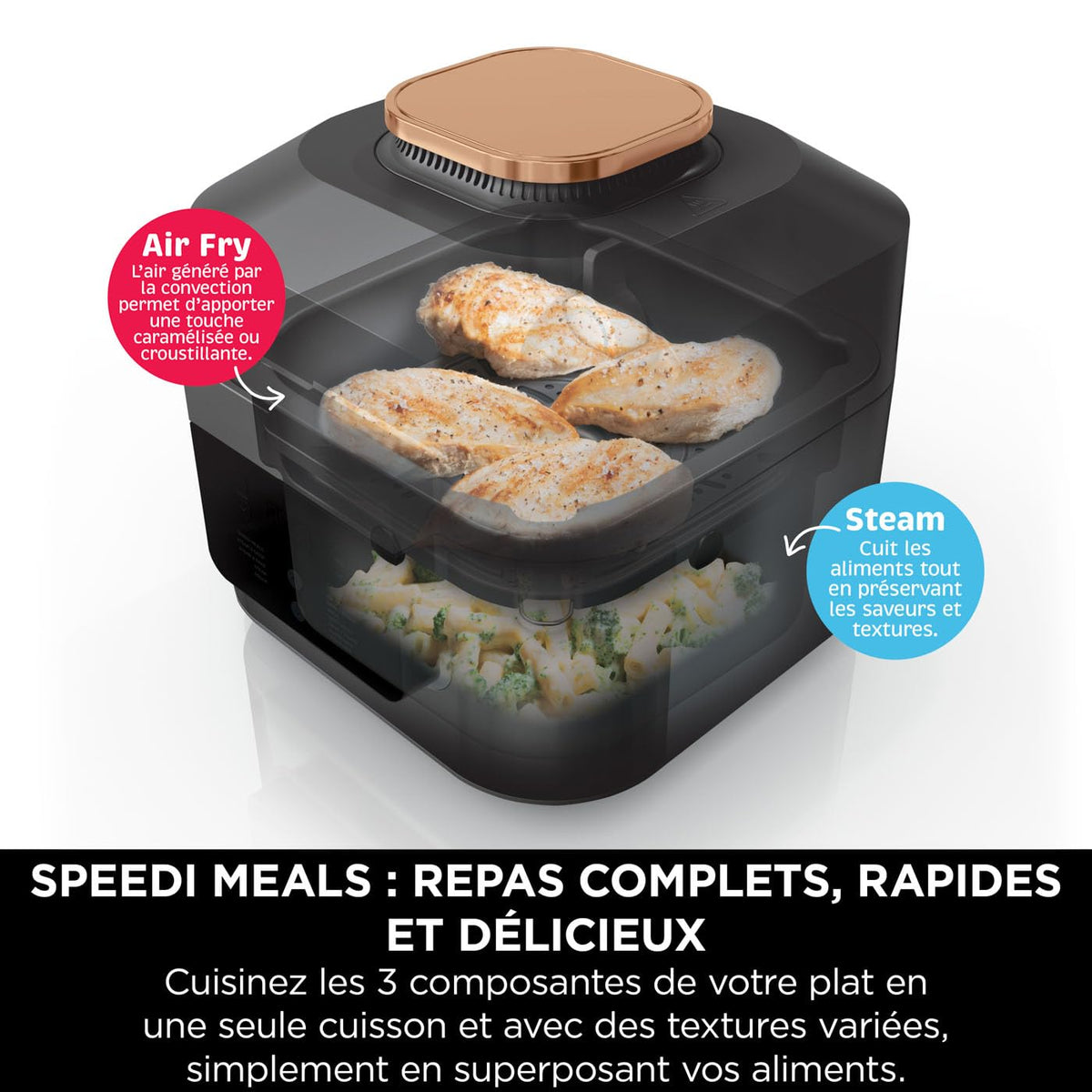 Ninja Speedi 10-en-1 Autocuiseur rapide, Air Fryer, Friteuse à air et Multicuiseur, 5.7L, Repas pour 4 en 15 minutes, Vapeur, Gril, Cuire au four, Rôtir, Mijoter et plus, Noir et Cuivre ON400EUCP