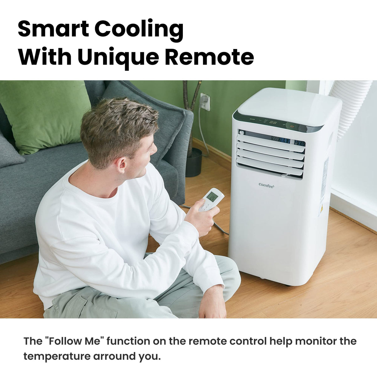 COMFEE' Climatiseur Mobile 8000 BTU/h 2,3kW, 3-EN-1 Refroidisseur Déshumidificateur Ventilateur, Fonction Follow me, Minuterie, Pour salon et appartement de 29㎡/78m³, MPPH-08CRN7, R290