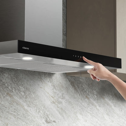 Ciarra Hotte Apisrante 90cm 650 m³/h - Class A+++ - 4 Vitesses - Fonction Boost - Hotte de Cuisine Silencieuse - Commande Tactile - Wi-Fi - LED Dimmable - Inox - CBCS9102