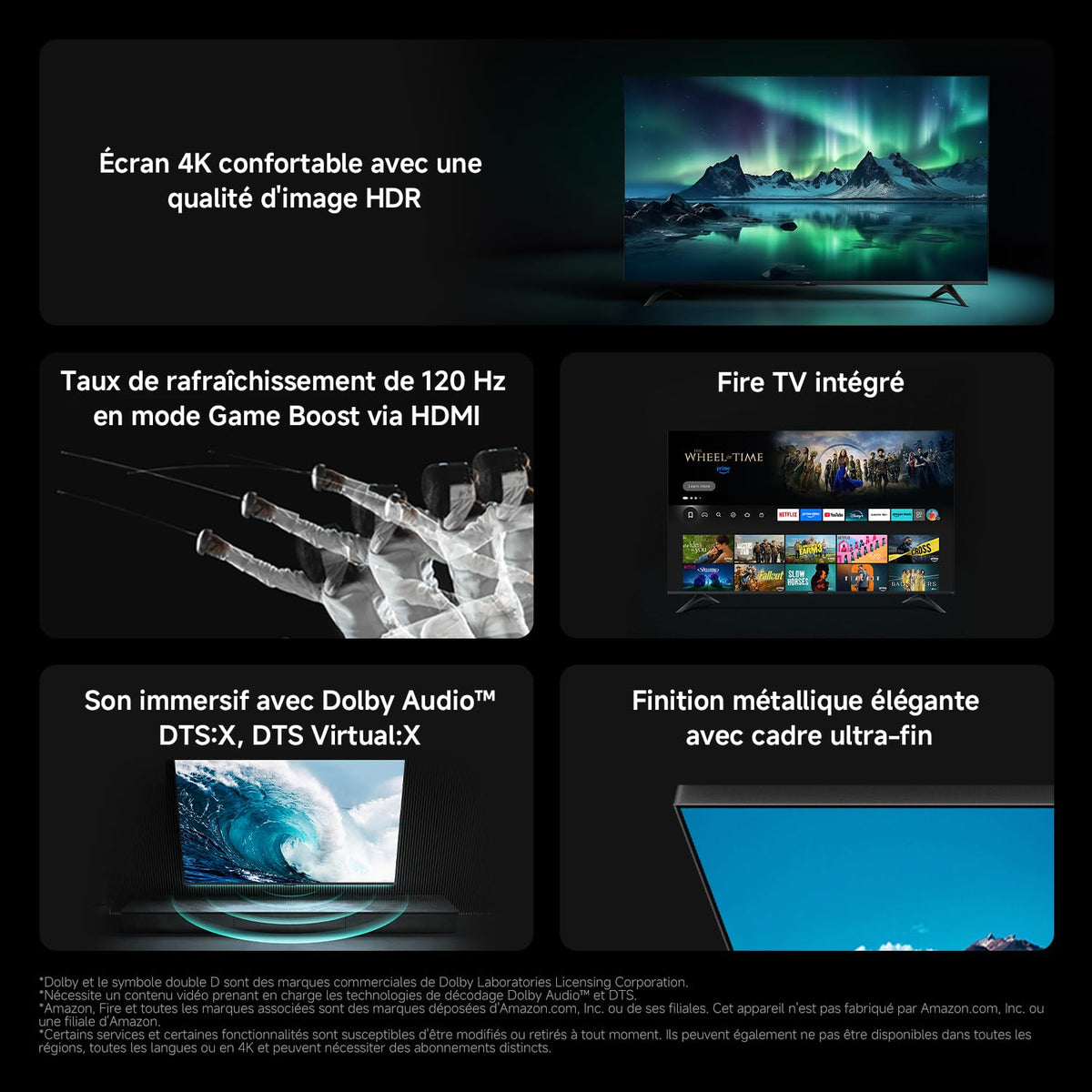 Xiaomi TV F 55, 140 cm (55 Pouces), 4K UHD, Smart TV, Fire TV, Contrôle Vocal Alexa, HDR10, MEMC, Mode Game Boost 120Hz, 2Go+32Go, Compatible avec AirPlay