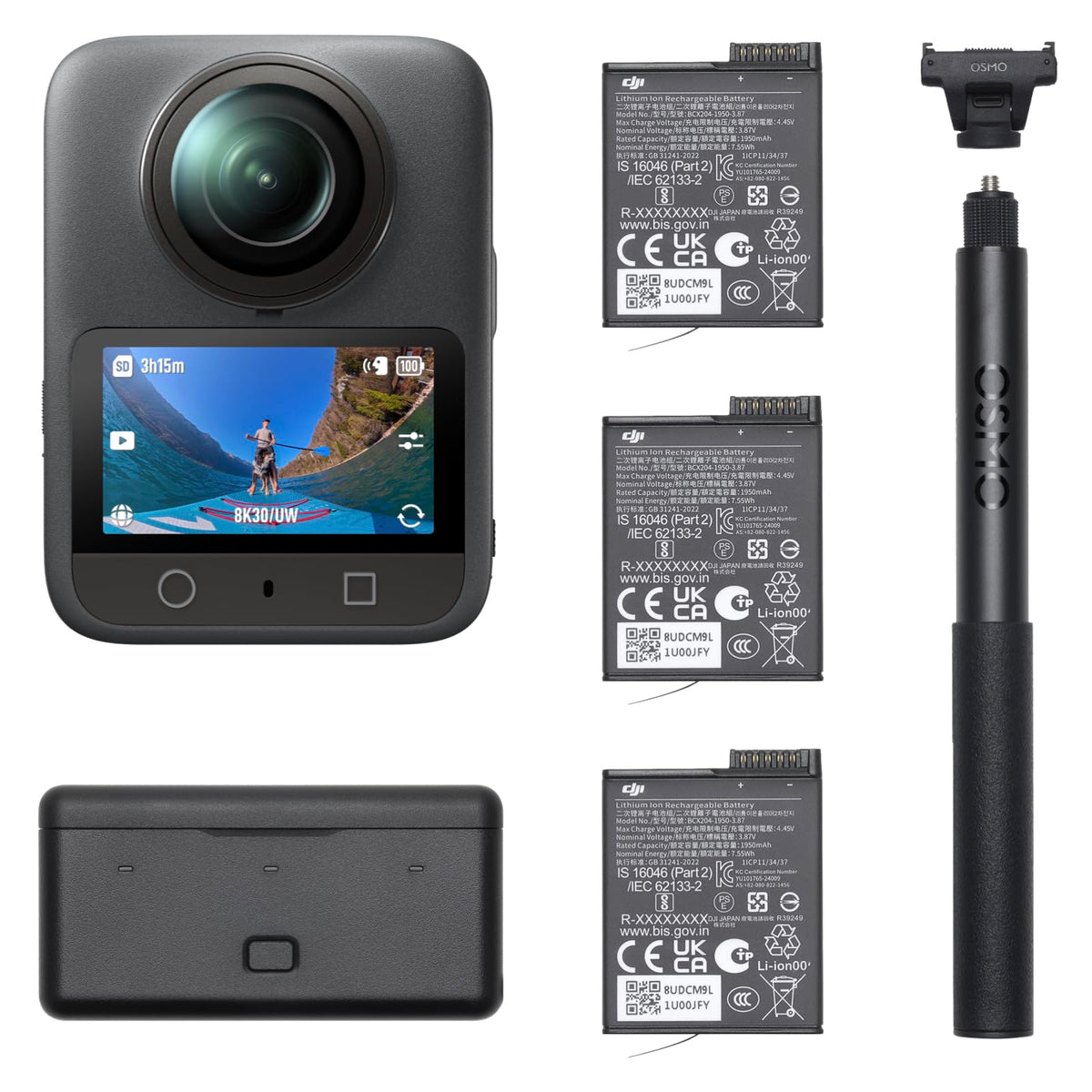 DJI Bundle Aventure Osmo 360, caméra 360 avec imagerie 360° de 1 Pouce, autonomie de Batterie prolongée avec 3 Batteries, vidéo 360° en 8K Native, caméra d’Action pour Sports, vlog