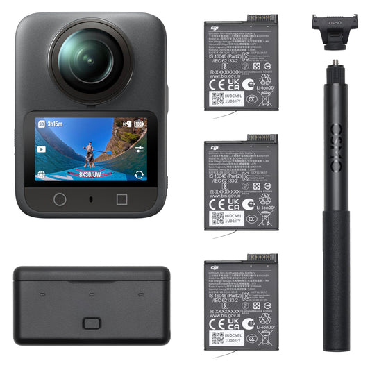 DJI Bundle Aventure Osmo 360, caméra 360 avec imagerie 360° de 1 Pouce, autonomie de Batterie prolongée avec 3 Batteries, vidéo 360° en 8K Native, caméra d’Action pour Sports, vlog