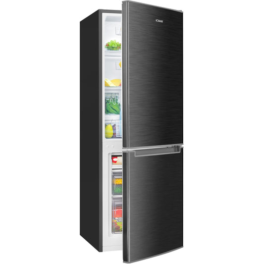 Bomann, Réfrigérateur et Congélateur 173L KG7359-Noir, 121L Réfrigérateur, 52L Congélateur 4 Étoiles, Contrôle Température, Éclairage LED, Design Réversible, Idéal pour Cuisine Moderne