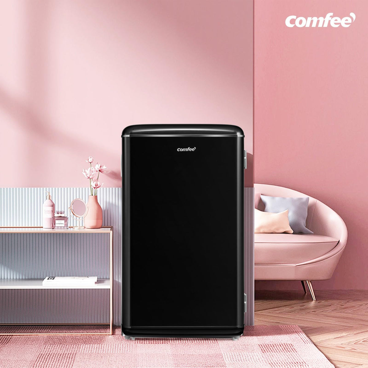 Comfee' RCD93BL2EURT(E) Réfrigérateur Sous-Plan, 93L, Réfrigérateur Rétro Pose Libre avec Compartiment Réfrigérant, Thermostats Réglables, Lumière LED, Noir