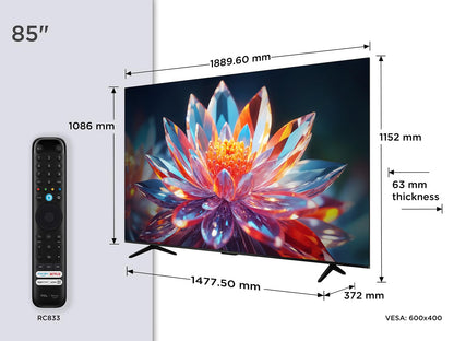 TCL 85T6C Fire TV 85 Pouces QLED 4K UHD Smart TV, HDR (Multi-Format), Dolby Atmos, Motion Clarity, Game Master, Télécommande vocale Alexa