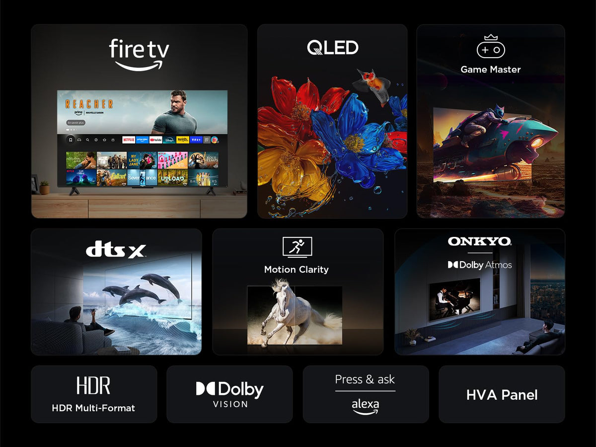 TCL 85T6C Fire TV 85 Pouces QLED 4K UHD Smart TV, HDR (Multi-Format), Dolby Atmos, Motion Clarity, Game Master, Télécommande vocale Alexa