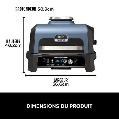 Ninja Woodfire Pro Connect XL Barbecue Électrique & Fumoir avec Contrôle d'Application, 2 Sondes, Grille, Housse, Revêtements & Brosse, Grill & Friteuse sans huile 7-en-1, Bleu & Noir OG901EUAMZ
