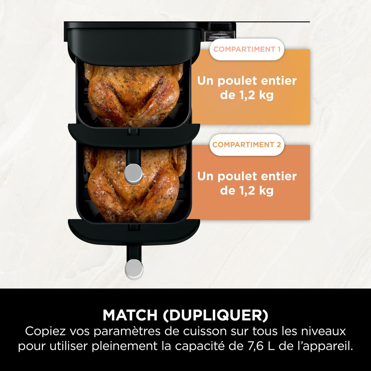 Ninja Double Stack Air-Fryer, Friteuse verticale sans huile à 2 tiroirs, 4 niveaux cuisson, 2 tiroirs et 2 grilles, design compact, capacité de 7,6L, 6 fonctions de Cuisson, 6 portions, gris SL300EU