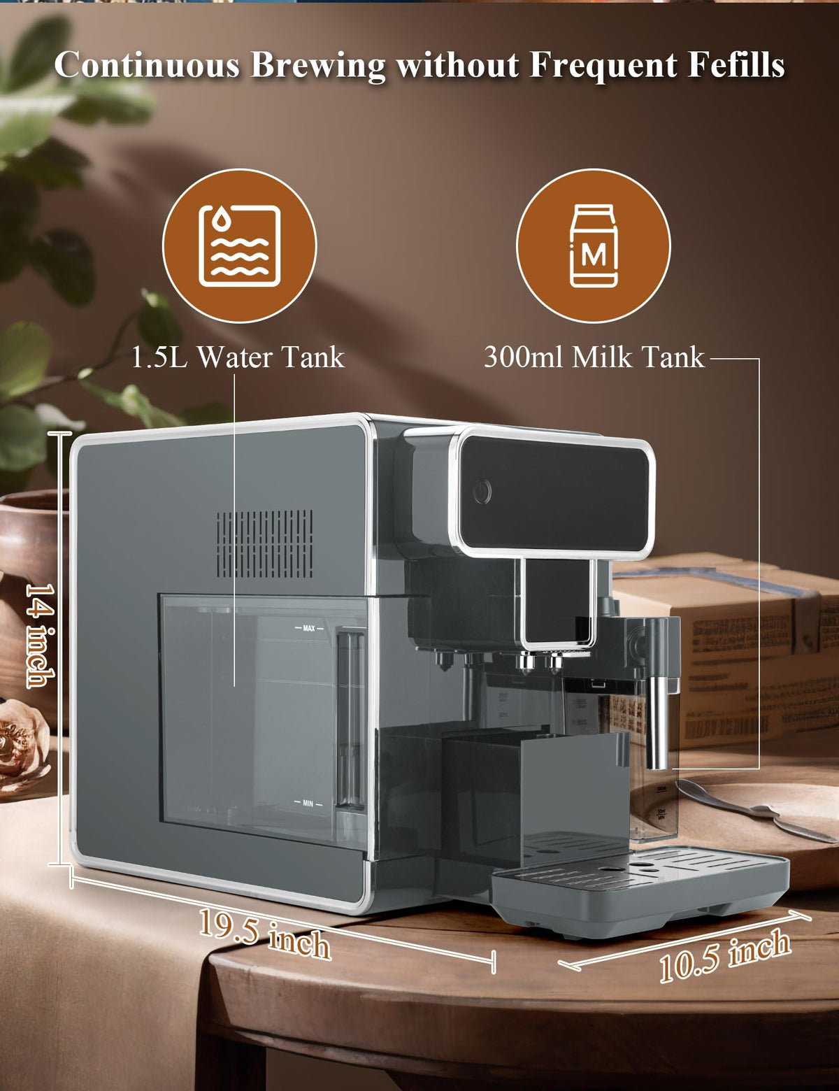 Machine à Expresso entièrement Automatique, broyeur de café électrique avec broyeur à 3 Niveaux intégré, Fonction d'auto-Nettoyage 12 Tasse de café po