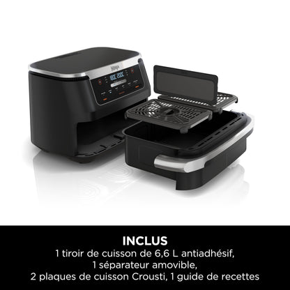 Ninja FlexDrawer Friggitrice ad aria doppio cestello, 6,6 L, 6 in 1, DualZone, divisorio rimovibile, zero olio, arrosto/forno, massima croccantezza, parti lavabili in lavastoviglie, nero, AF550EU