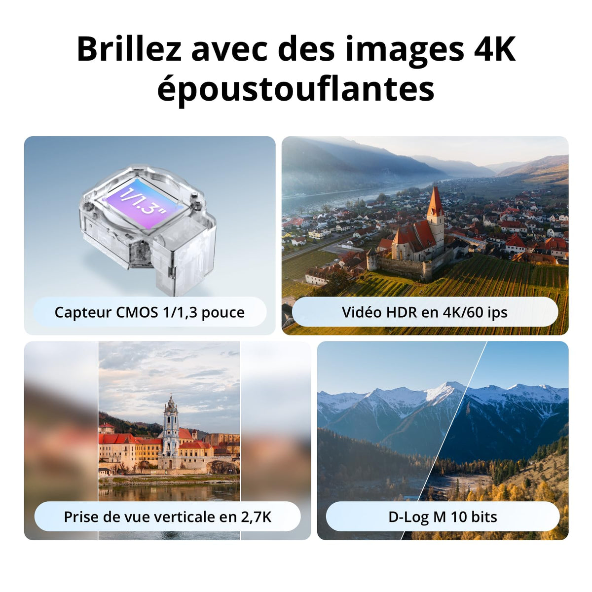 DJI Flip, Drone Caméra 4K UHD pour adultes, < 249 g, Stabilisation de la Nacelle à 3 axes, Transmission vidéo sur 13 km, Décollage palmaire, Retour automatique, Temps de vol de 31 min, Vol intelligent