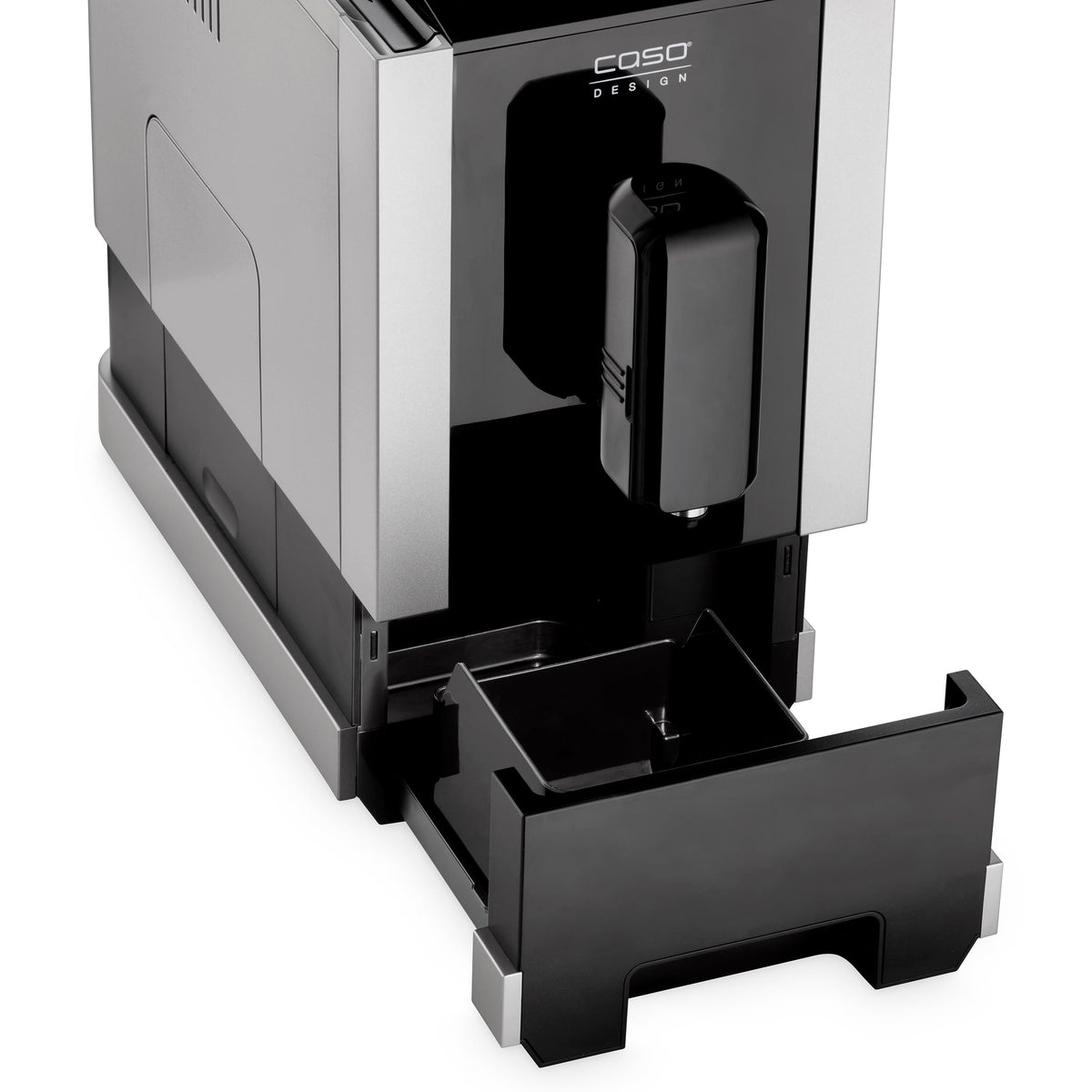 CASO Café Crema Touch Machine à café automatique design avec tuyau et réservoir à lait, broyeur conique réglable en continu, prêt à l'emploi, toutes les spécialités de café par toucher, noir, acier