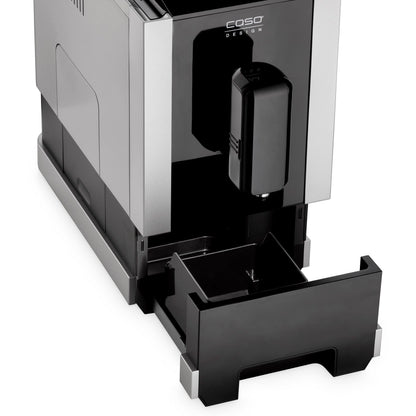 CASO Café Crema Touch Machine à café automatique design avec tuyau et réservoir à lait, broyeur conique réglable en continu, prêt à l'emploi, toutes les spécialités de café par toucher, noir, acier
