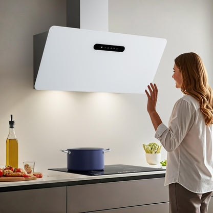 CIARRA CBCW9736K Hotte Aspirante Inclinée 90 cm 650m³/h - Classe A+++ - Filtre à Charbon Inclus - Commande Tactile- 3 Vitesses et Fonction Boost - LED Dimmable