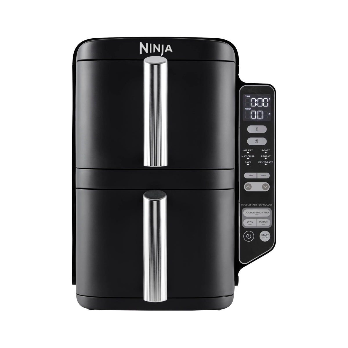 Ninja Double Stack Air-Fryer, Friteuse verticale sans huile à 2 tiroirs, 4 niveaux cuisson, 2 tiroirs et 2 grilles, design compact, capacité de 7,6L, 6 fonctions de Cuisson, 6 portions, gris SL300EU