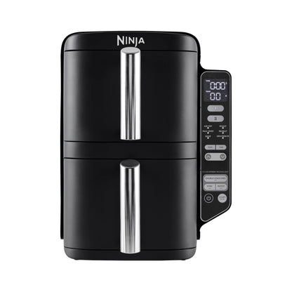 Ninja Double Stack Air-Fryer, Friteuse verticale sans huile à 2 tiroirs, 4 niveaux cuisson, 2 tiroirs et 2 grilles, design compact, capacité de 7,6L, 6 fonctions de Cuisson, 6 portions, gris SL300EU