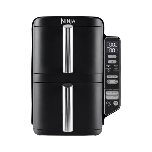 Ninja Double Stack Air-Fryer, Friteuse verticale sans huile à 2 tiroirs, 4 niveaux cuisson, 2 tiroirs et 2 grilles, design compact, capacité de 7,6L, 6 fonctions de Cuisson, 6 portions, gris SL300EU