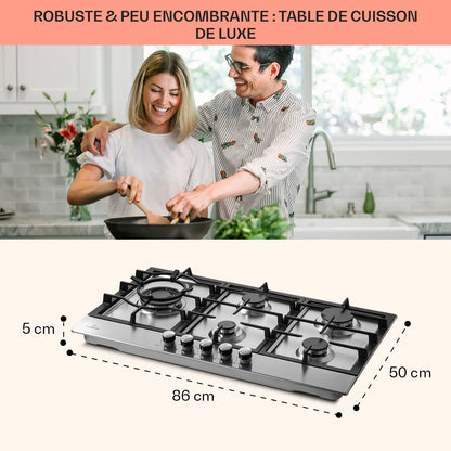 Klarstein Tables de Cuisson à Gaz, Plaque de Cuisson , Encastrable à 5 Feux de 11100W, Cuisiniere Gaz, Gaziniere avec Brûleurs en Acier Inoxydable, Cuisinières GPL