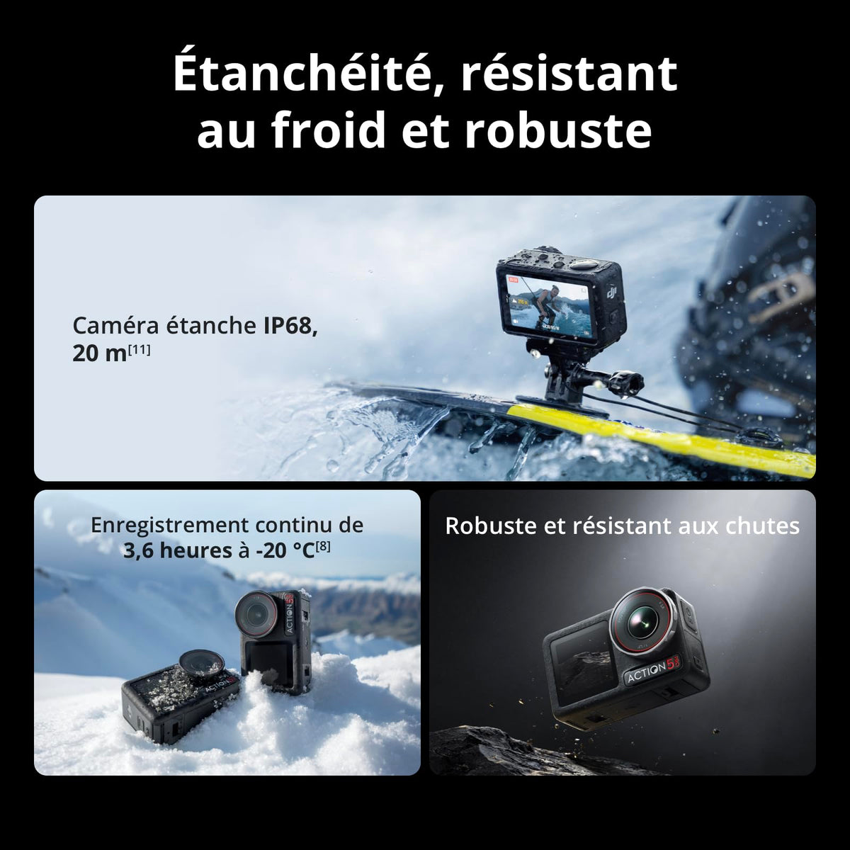 DJI Bundle Standard Osmo Action 5 Pro, Caméra Étanche avec Capteur 1/1,3", Vidéo 4K/120 IPS, Suivi de Sujet, Stabilisation, Double Écran Tactile OLED, Caméra d’Action 4K Idéale pour Sports, Vlog