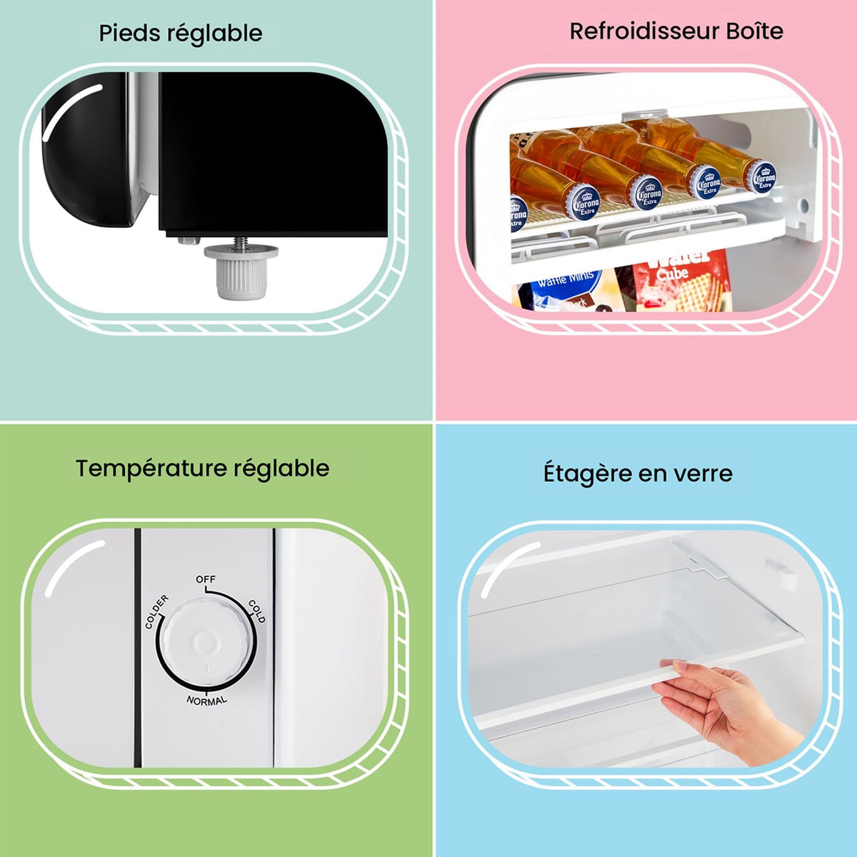 Comfee' RCD93BL2EURT(E) Réfrigérateur Sous-Plan, 93L, Réfrigérateur Rétro Pose Libre avec Compartiment Réfrigérant, Thermostats Réglables, Lumière LED, Noir