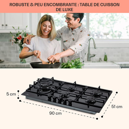 Klarstein Tables/Plaque/Gaziniere de Cuisson à Gaz à 5 Brûleurs, Table de Cuisson Encastrable à 5 Feux de 11100W, en Acier Inoxydable, Cuisinières GPL