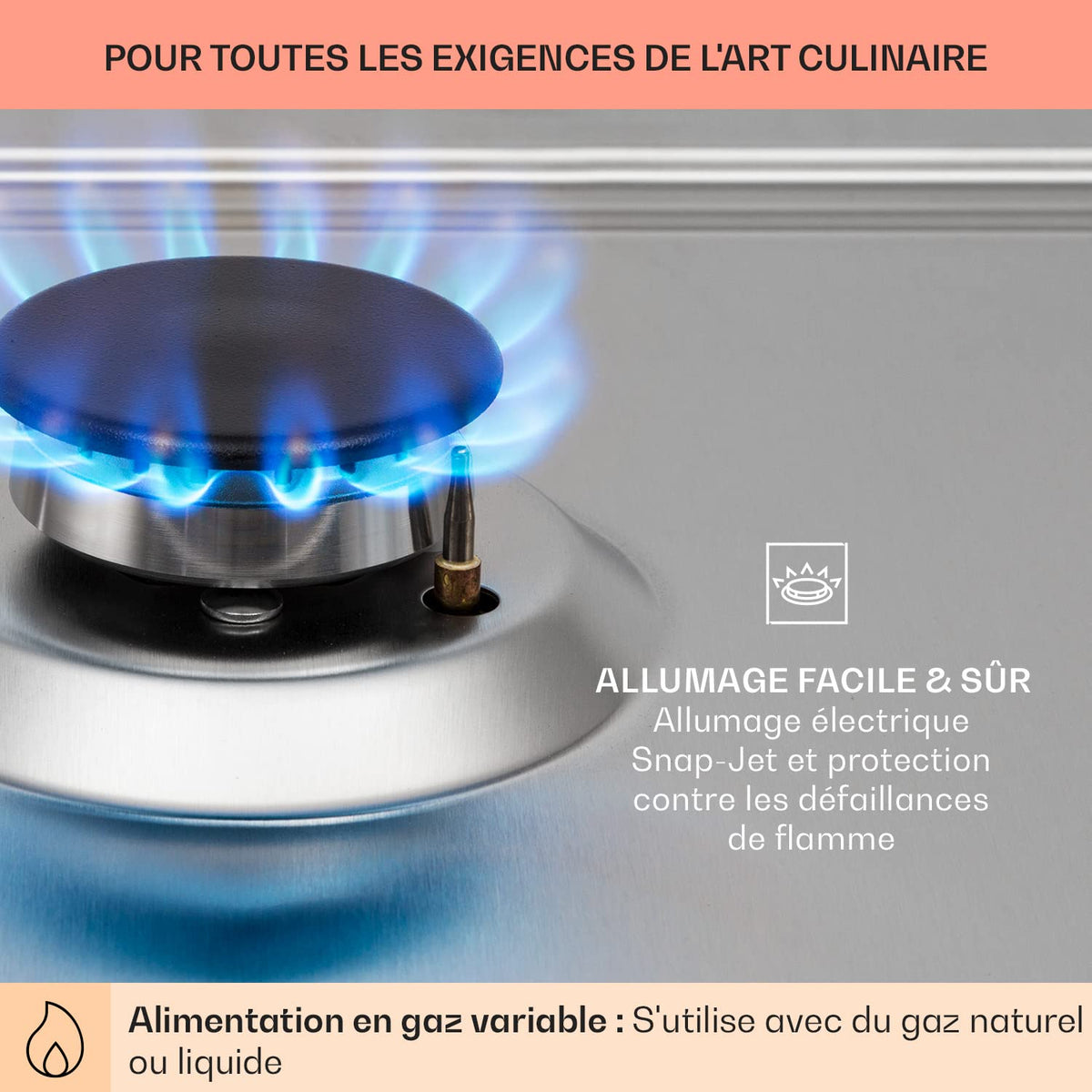 Klarstein Plaque de Cuisson Gaz à 5 Brûleurs, Table de Cuisson Encastrable à 5 Feux de 11100W, Cuisiniere, Gaziniere en Acier Inoxydable, Cuisinières GPL