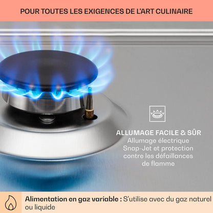 Klarstein Plaque de Cuisson Gaz à 5 Brûleurs, Table de Cuisson Encastrable à 5 Feux de 11100W, Cuisiniere, Gaziniere en Acier Inoxydable, Cuisinières GPL