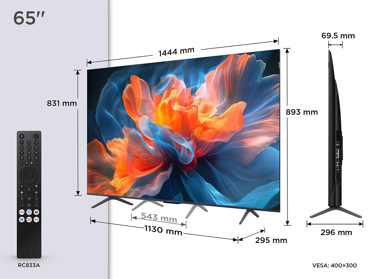 TCL 65T8C 65" QLED 4K HDR Ultra HD TV, Smart TV Powered by Google TV (Dolby Vision & Atmos, 144Hz Motion Clarity Pro, FreeSync, Onkyo 2.1 Sound, Voice Control)
