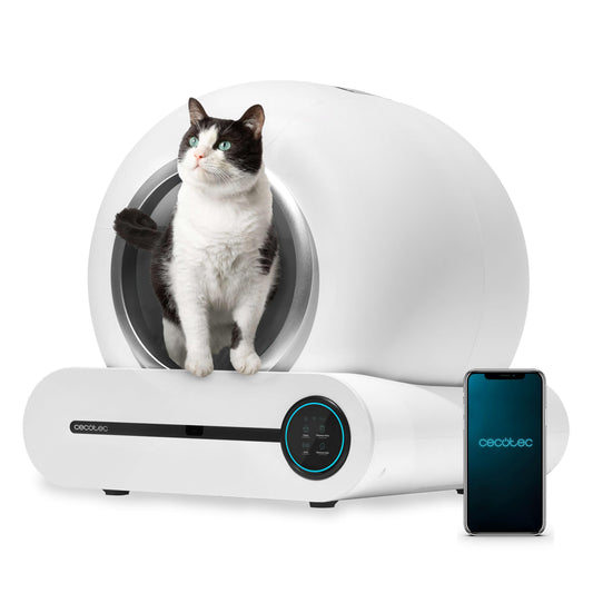 Cecotec Bac à Litière Autonettoyant pour Chats Pumba 8500 CleanKitty Smart. Triple Système de Désodorisation, Contrôle Via WiFi et Écran, Silencieux et Sûr avec Capteur Infrarouge, Bac de 65L