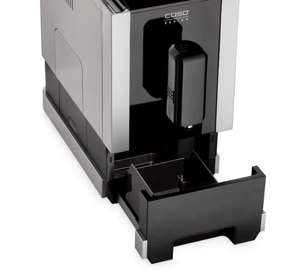 CASO Café Crema Touch Machine à café automatique design avec tuyau et réservoir à lait, broyeur conique réglable en continu, prêt à l'emploi, toutes les spécialités de café par toucher, noir, acier