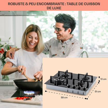 Klarstein Plaque de Cuisson à Gaz 4 Feux, Table de Cuisson 4 Brûleurs, 8.5 kW, Piano Cuisine en Acier Inoxydable, Encastrable, Inox