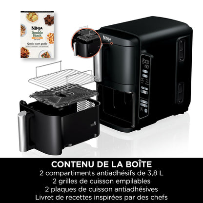 Ninja Double Stack Air-Fryer, Friteuse verticale sans huile à 2 tiroirs, 4 niveaux cuisson, 2 tiroirs et 2 grilles, design compact, capacité de 7,6L, 6 fonctions de Cuisson, 6 portions, gris SL300EU