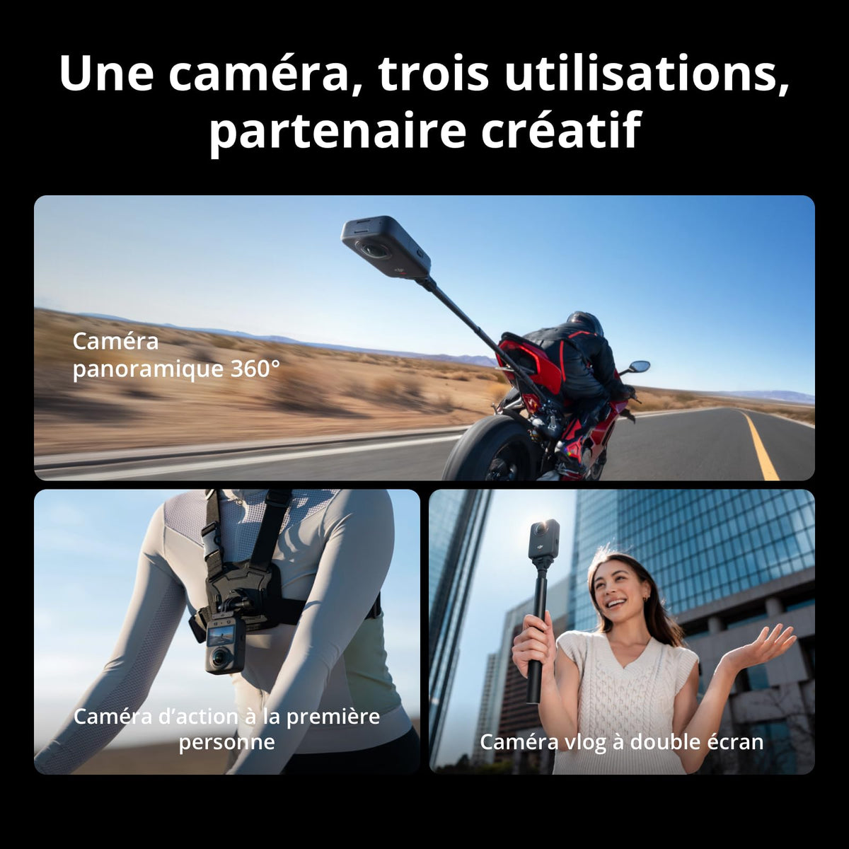 DJI Bundle Aventure Osmo 360, caméra 360 avec imagerie 360° de 1 Pouce, autonomie de Batterie prolongée avec 3 Batteries, vidéo 360° en 8K Native, caméra d’Action pour Sports, vlog