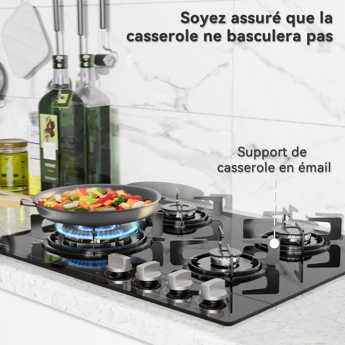 Magicplux Plaque de Cuisson Gaz 4 feuxs, 60cm, Gaziniere Encastrable, Gaz ville et bouteille, 8500W