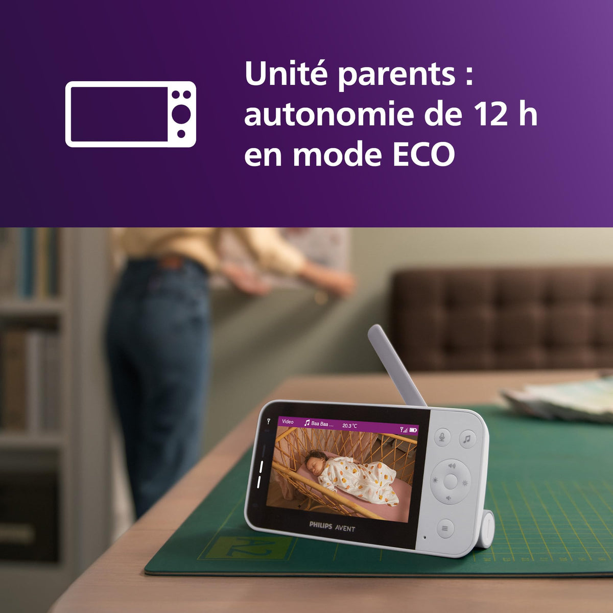 AVENT Philips babyphone Video connecté avec Wi-FI, caméra HD de Haute qualité, Vision Nocturne Infrarouge, détection des Pleurs, Audio bidirectionnel, 12 Heures d'autonomie en Mode éco, SCD951/26