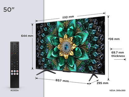 TCL 50Q6C QD-Mini LED TV, 4K HDR Premium 1000nits, Smart TV alimenté par Google (Dolby Vision IQ et Atmos, système Audio Onkyo 2.1, Motion Clarity Pro 144Hz, contrôle Vocal Mains Libres)
