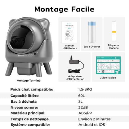 Amicura Cura X1 Litière Chat Autonettoyant avec Contrôle par Application,Capteur de Sécurité (Anti-Pinch), Anti-odeurs, Bac à Litière Autonettoyant, Litière Automatique Facile à Nettoyer