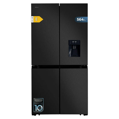Cecotec Réfrigérateur Américain 4 Portes Dark de 564 L Bolero CoolMarket 4D 564 Dark E. 183 cm de Hauteur, 91 cm de Largeur, Distributeur d'Eau, Moteur Inverter Plus, NoFrost Total