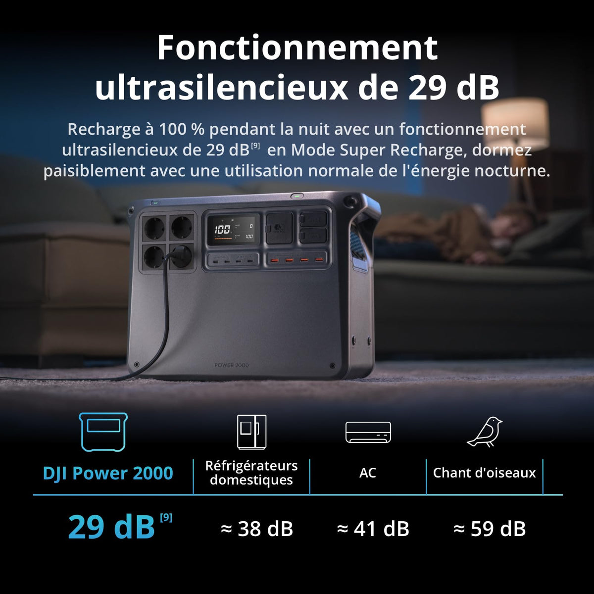 DJI Power 2000, station électrique portable 2 048 Wh (Batterie LFP), format compact, sortie stable de 3 000 W, recharge de 0–80% en 45 min, générateur électrique portable pour maison & camping