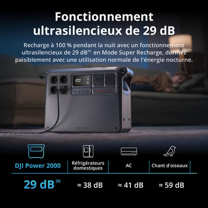 DJI Power 2000, station électrique portable 2 048 Wh (Batterie LFP), format compact, sortie stable de 3 000 W, recharge de 0–80% en 45 min, générateur électrique portable pour maison & camping
