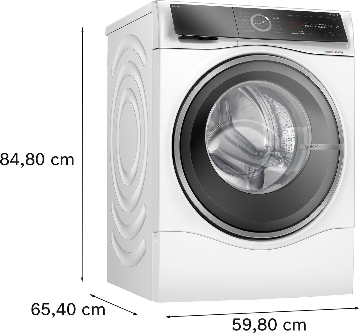 Bosch WNC254A0FR, Série 8, Lave-linge séchant, Pose-libre, 10,5 kg, 1400 trs/min, Blanc