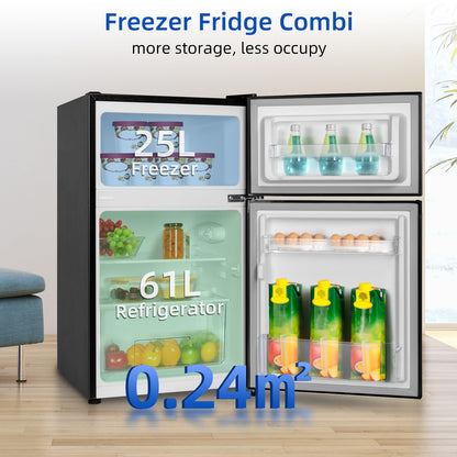 CHIQ Réfrigérateur congélateur en haut Réfrigérateur congélateur - 86 L (61/25L) - Portes réversibles, Congélateur 4 étoiles, Machine à glaçons, Garantie compresseur 12 ans, Classe E
